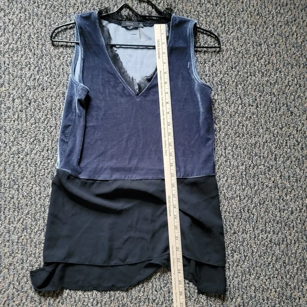 THML Blue Velvet Tunic Top Sleeveless Mixed Tank Blouse Velour XS Anthropologie - Picture 11 of 14
